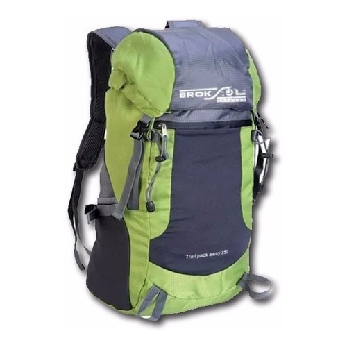 Mochila Trekking Camping Broksol 25 Lts Reforzada C/ Estuche Color Verde oscuro