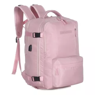 Mochila De Viaje Travel Tech Grande Amplia Compartimientos Color Rosa Diseño De La Tela Lisa