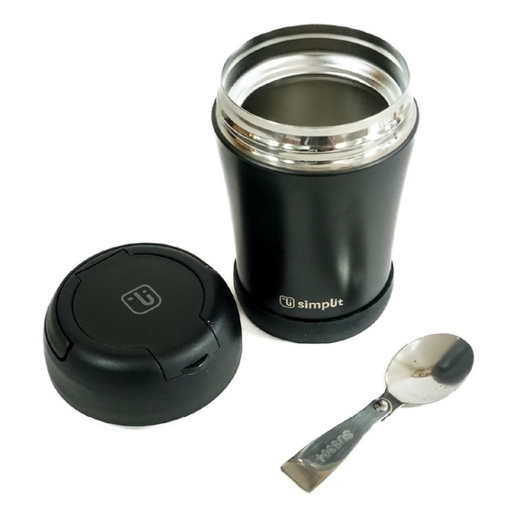 Termo Comida 400ml Negro Cuchara Acero Inox Simplit