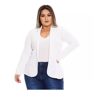 Blazer Plus Size Liso Em Malha Crepe Tamanho 48 Ao 54