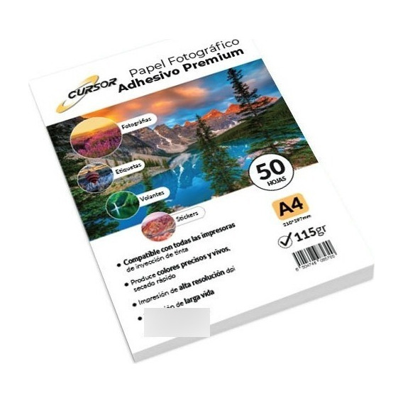 Papel Fotográfico Cursor 115gr Pack De 50 Adhesivo 