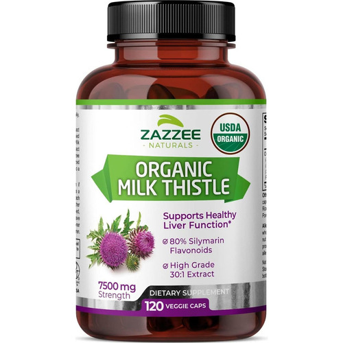 Cardo De Leche Orgánico Zazzee 120caps Milk Thistle 7500mg Sabor Sin Sabor