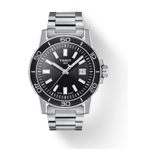 Reloj pulsera Tissot SUPER SPORT GENT con correa de acero inoxidable color plateado - fondo negro