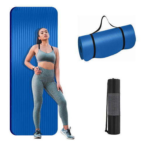 Tapete Yoga Pilates Fitness Gym Ejercicio Portátil Confort Color Azul