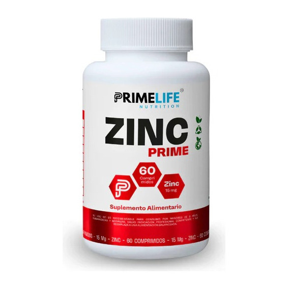Zinc Prime 15 Mg 60 Cápsulas  Primelife Sabor Sin Sabor