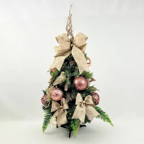 Árvore de Natal Decorada Rosa e Champanhe 110cm :: Primavera Design