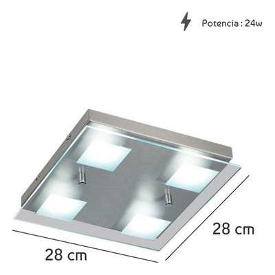 Plafon 4 Luces Batti 24w Acero Vidrio Templado 4625ac King