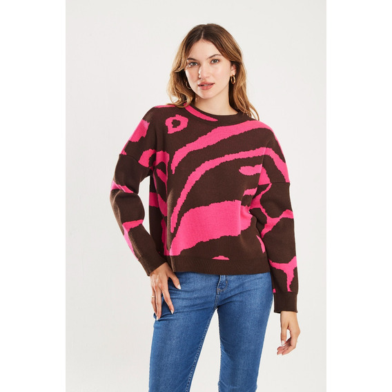 Sweater Jacquard Animal Print Chocolate - Koxis Mujer