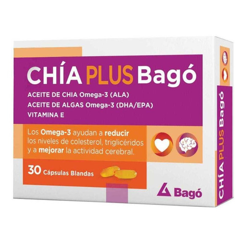 Chía Plus Bagó Omega 3 Colesterol Triglicéridos 30 Cápsulas