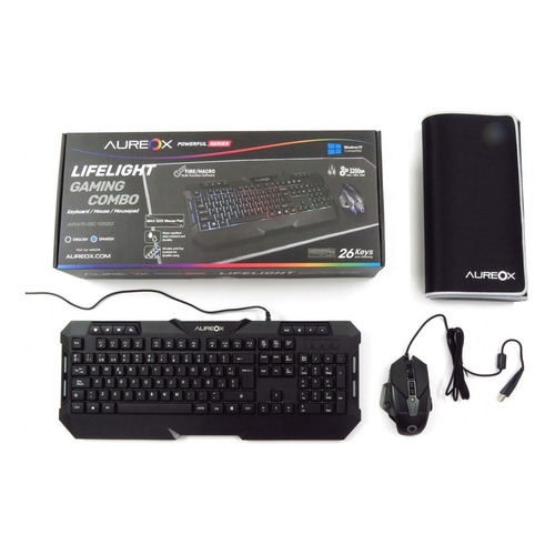 Combo Gamer Aureox Lifelight Teclado + Mouse + Pad - Alpha Color del mouse Negro Color del teclado Negro