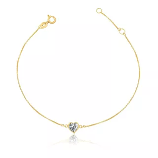 Pulseira Ouro 18k 750 Adulto Coração De Zircônia 5mm 18cm