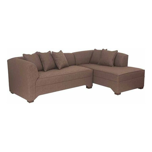 Sofá esquinero Muebles América Metropolitan de 5 cuerpos color café de lino y patas de madera derecho