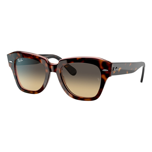 Anteojos de sol Ray-Ban Wayfarer State Street Large con marco de acetato color polished havana on transparent pink, lente brown/blue de cristal degradada, varilla tortoise de acetato - RB2186