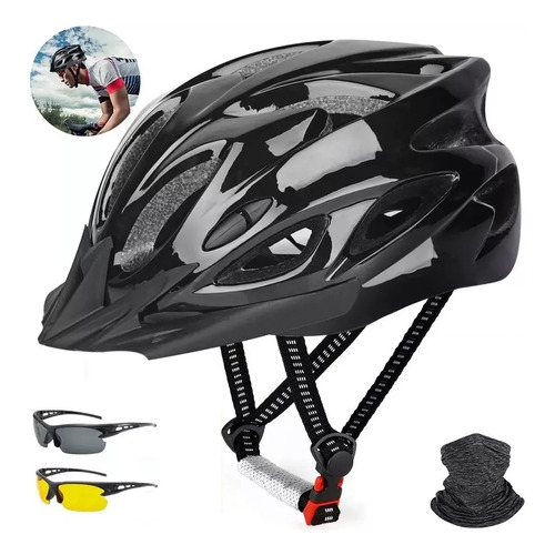 Casco De Bicicleta Unisex+luz De Bicicleta+gafas+mascara Color Negro Talla Talla Única