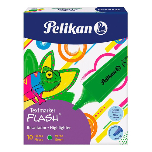 Resaltador Chato Pelikan Flash Fluo X10 Elegí El Color Color Verde