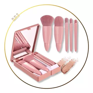 Set 5 Mini Brochas Maquillaje Con Estuche Y Espejo Portatil