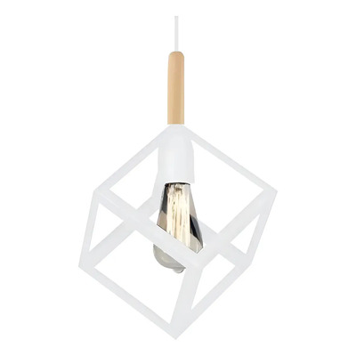 Colgante Jaula 1 Luz Cubo Blanco Con Madera Vintage 1007 Blanco Con Madera