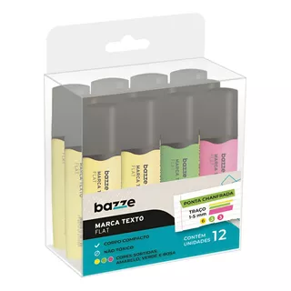 Marca Texto Flat Neon Cores Bazze Kit Com 12