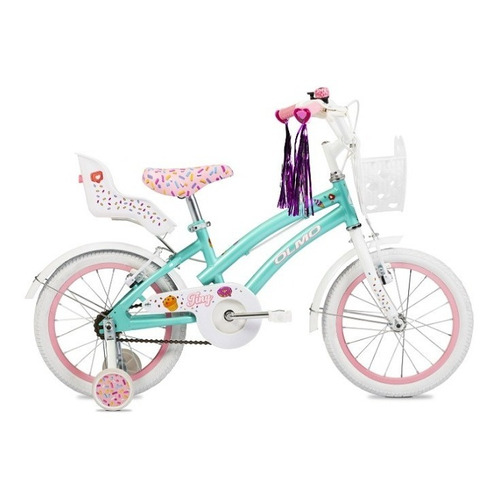 Bicicleta infantil infantil Olmo Infantiles Tiny Friends  2020 R16 frenos v-brakes color celeste con ruedas de entrenamiento  