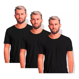 Kit 3 Camiseta Masculina Lisa 100% Algodão Slim Gola Redonda