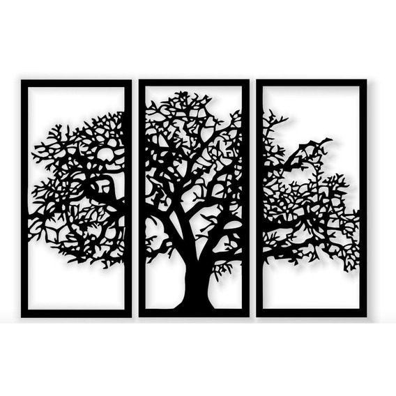 Triptico Arbol De La Vida En Madera Calada 103 X 70 Cmts Armazón Negro