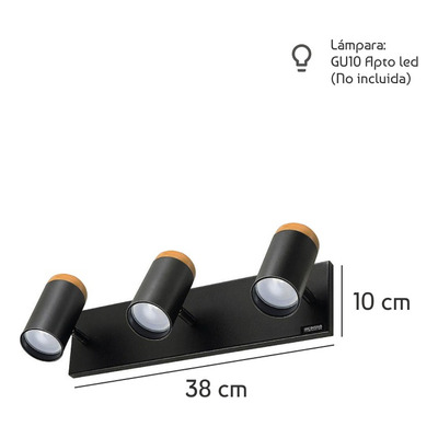 Aplique 3 Luces  Negro Con Madera Apto Led Cabezal 3002