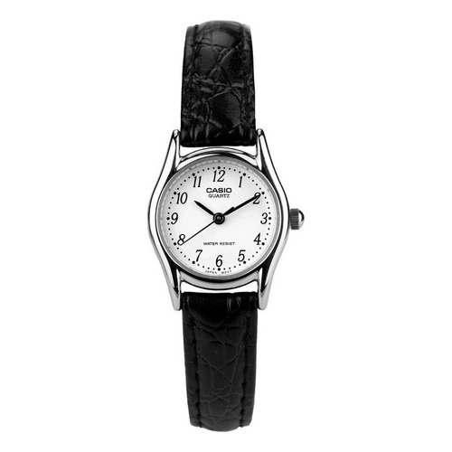 Reloj Casio Dama Ltp-1094e-7b Malla Cuero Negro Fondo Blanco