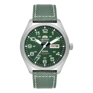 Relógio Orient Masculino Automatico Militar F49sn020 E2ep Cor Da Correia Verde Cor Do Bisel Prateado Cor Do Fundo Verde