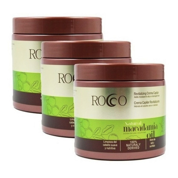 Pack 3 Crema Capilar Cabello Natural Macadamia Oil Rocco