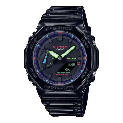 Reloj Casio G-shock Ga-2100rgb-1a Para Hombre E-watch Color De La Correa Negro Color Del Fondo Negro