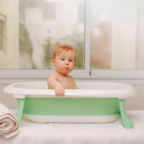 Bañera Plegable Bebe Infantil Tapon Antideslizante Verde