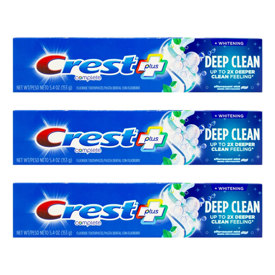 Crest Plus Kit X3 Pasta Dental Deep Clean Fluor Menta Local