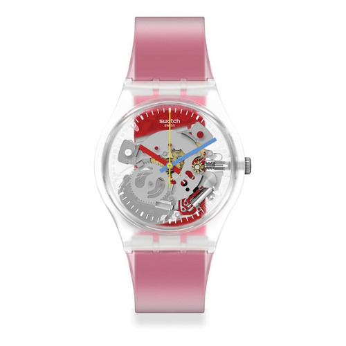 Relojes Swatch Reloj Clearly Red Striped De Hombre Pulsera Color de la malla Rojo Color del bisel Traslúcido Color del fondo Traslúcido