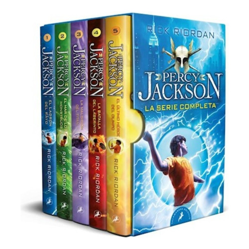 Saga Completa Percy Jackson (5 libros), de Rick Riordan. Editorial SALAMANDRA BOLSILLO, tapa blanda en español, 2021