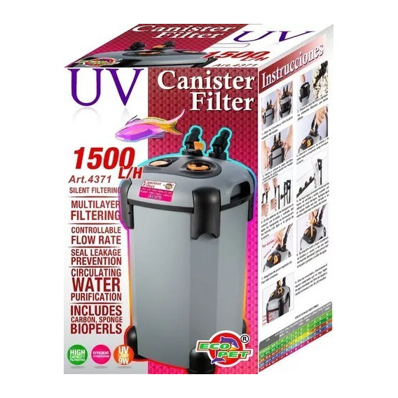 Filtro Canister Canasta Uv Acuario Peces Marino Dulce 1500lh