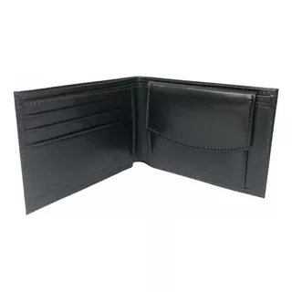 Billetera Rusconi Con Porta Monedas, Cuero - Protección Rfid Color Negro
