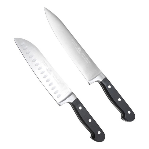 Juego De 2 Cuchillos Profesional Elite Chef Santoku Vencort Color Negro