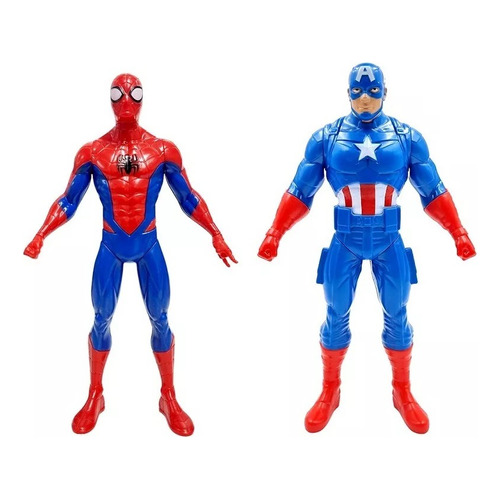 Set 2 Muñecos Spiderman Capitan America Marvel Figura Accion