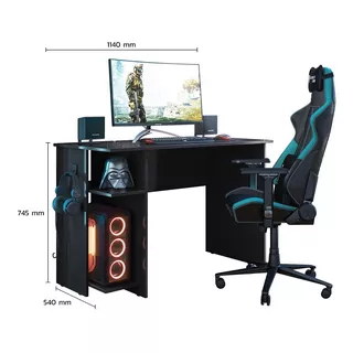 Mesa Gamer 2 Prateleiras Preto Fosco 3875 Qmovi