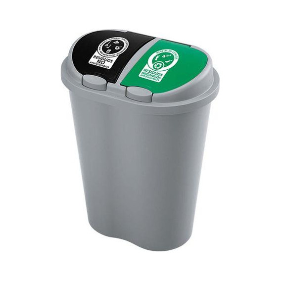 Basurero Doble Para Reciclaje Rimax 50 Litros Negro/verde Color Gris