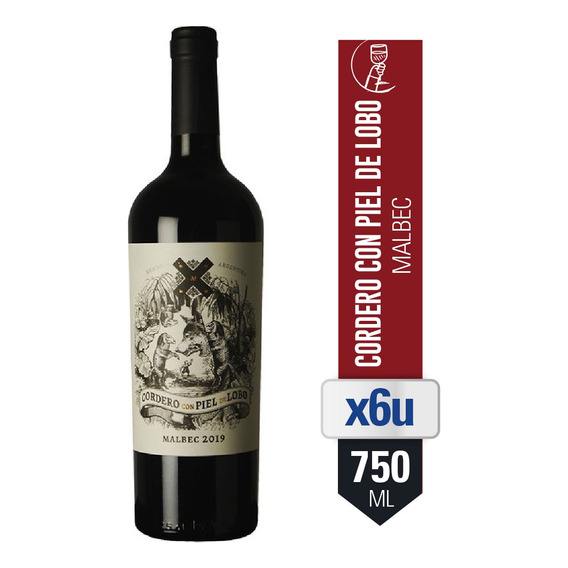 Combo Vino Cordero Con Piel De Lobo Malbec 750 Ml X6 U