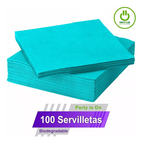 100 Servilletas De Papel Party Is On Color Azul turquesa