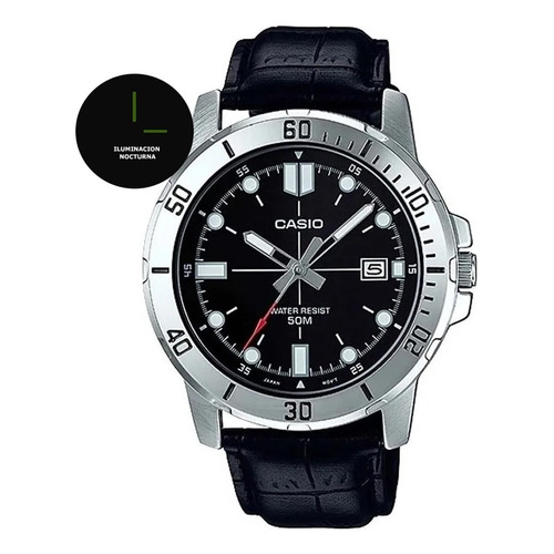 Reloj pulsera Casio MTP-VD01 con correa de resina color negro - bisel plateado