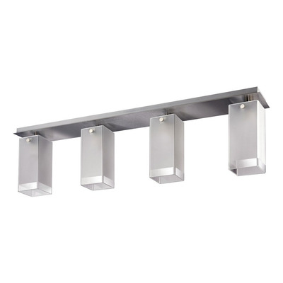 Plafon 4 Luces Acero Y Vidrio Cuadrado Apto Led Moderno 