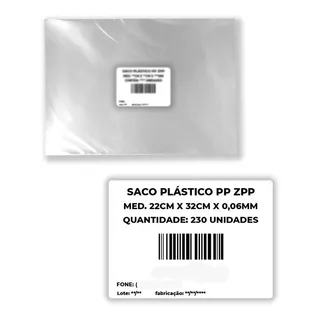 Saco Plástico Transparente Pp 22x32x0,06 Aprox 230un 1 Kg