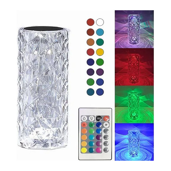 Lámpara 3d De Cristal Acrílico Control Táctil 16 Colores