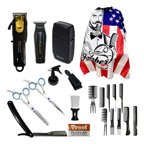 Set Barbero Viggo Clipper + Trimmer + Shaver + Herramientas 