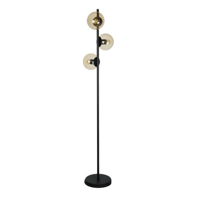 Lampara De Pie 3 Luces Globos 15cm Ambar Apto Led Negro Globo Ambar Negro