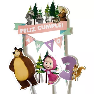 Adorno De Torta De Papel Topper Cake Topper Masha Y El Oso