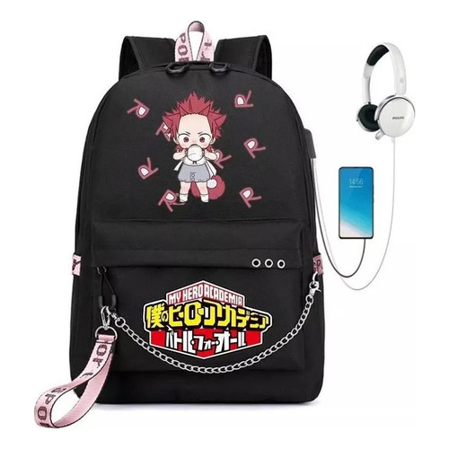 Mochilas Escolares My Hero Academia Con Puerto De Carga Usb Color Kirishima Eijiro